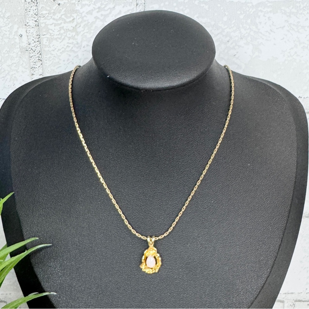 Vintage LANG 12k Gold Filled Genuine Opal Pendant Necklace